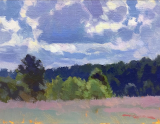 Oil Painting of Clouds with Trees in the Background
 					srcset=