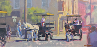 Charleston Painting of Red Sash Carriage Drivers on Market Street