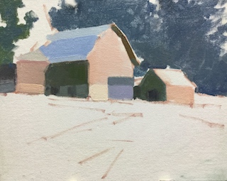 Process shot of barn painting
