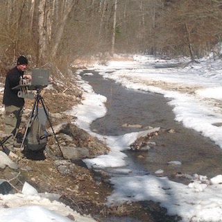 Troy Kilgore Painting a Winter Stream